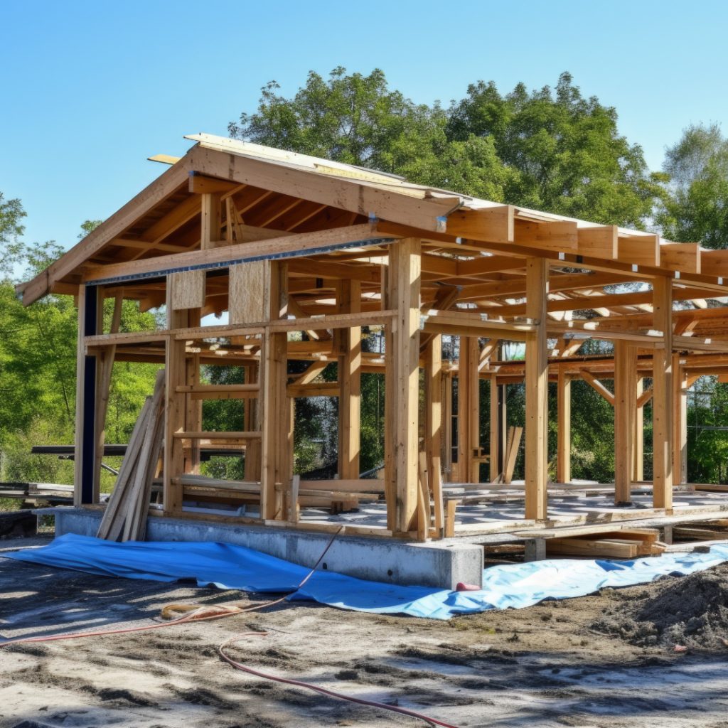 ossature bois d'un garage en construction