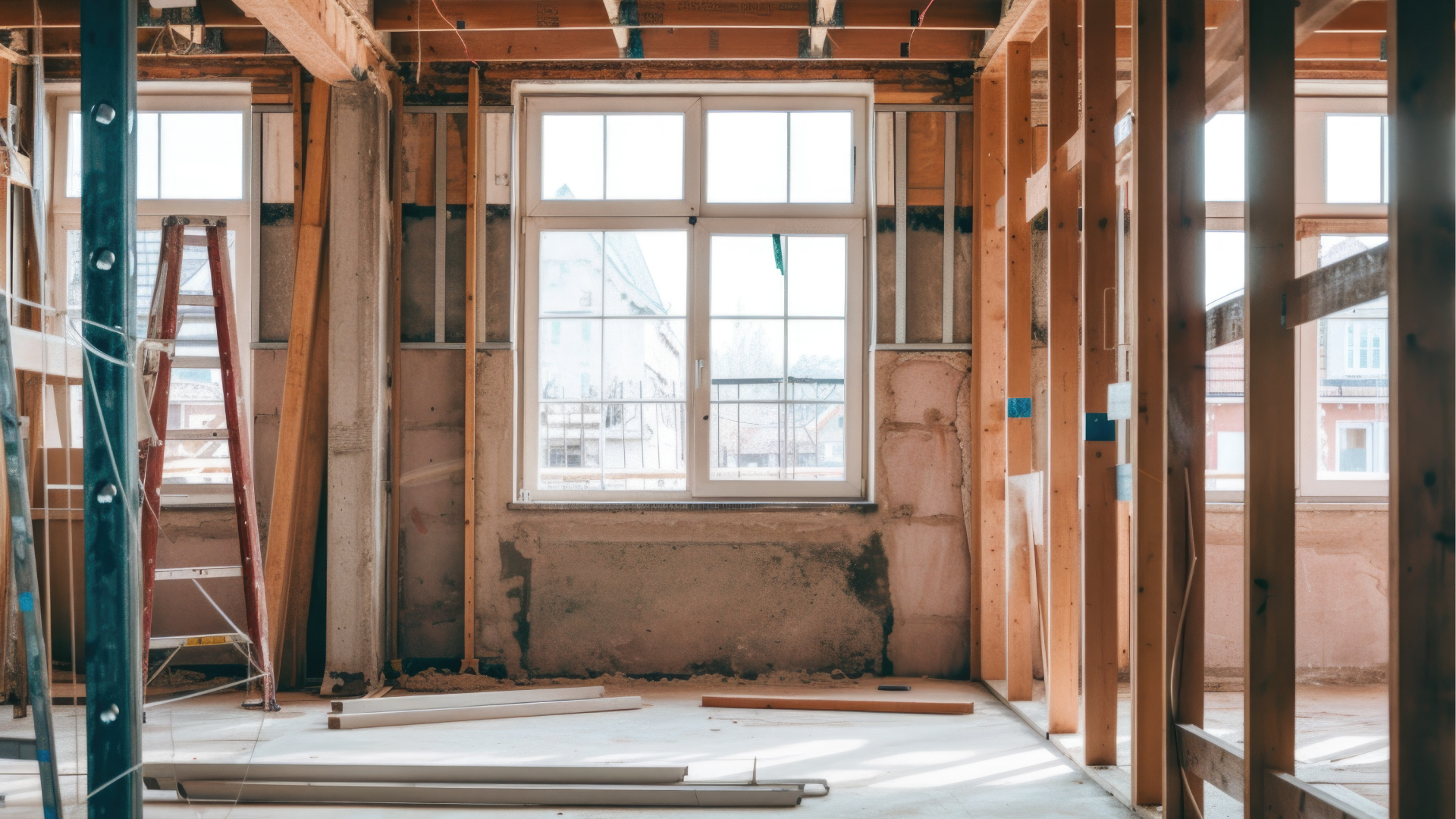 intérieur d'une maison avec murs à nu pour rénovation